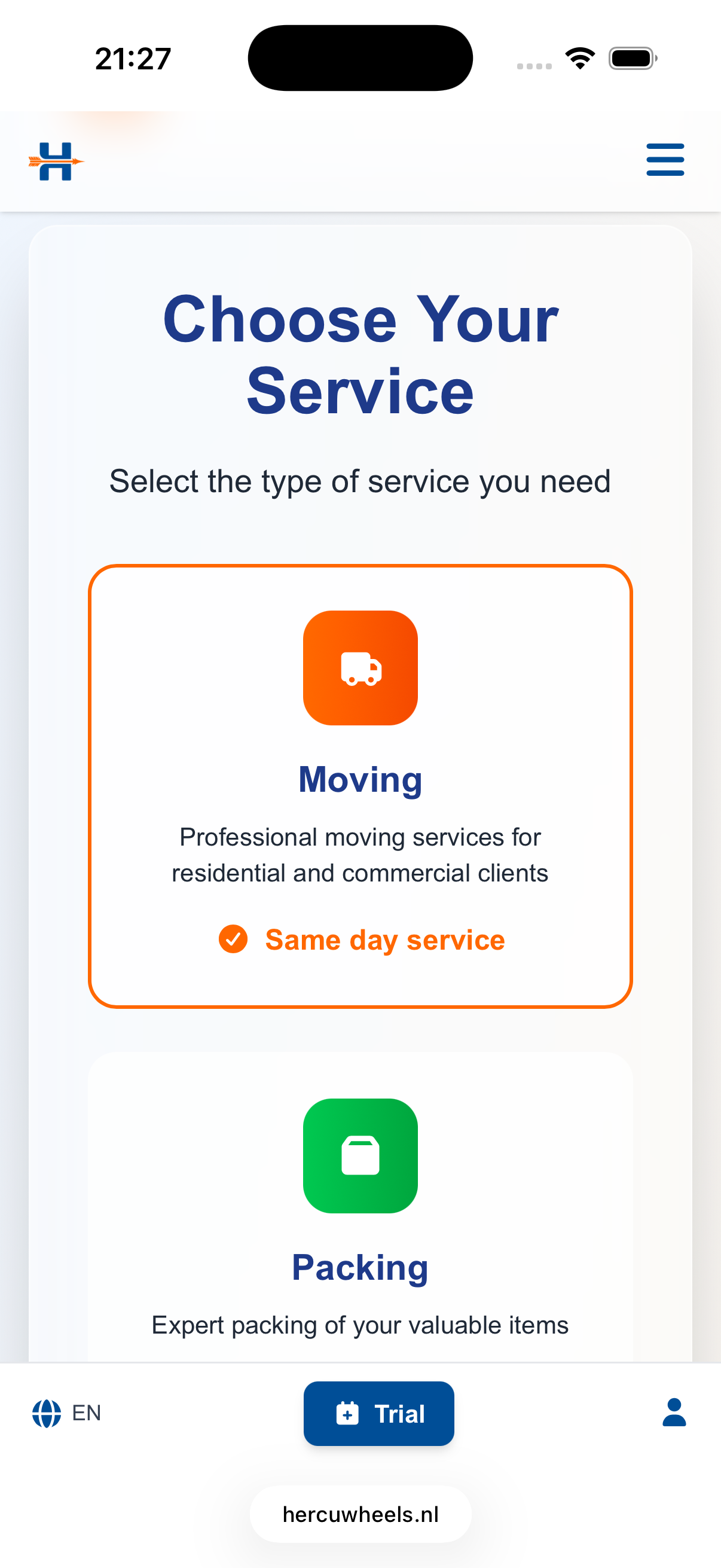 Service selection on a phone